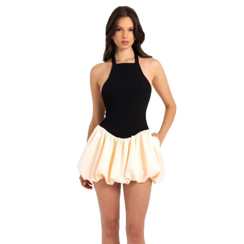 Damen Verspielt tailliertes Kleid im Halterneck-Stil mit gerafftem Rock Drune