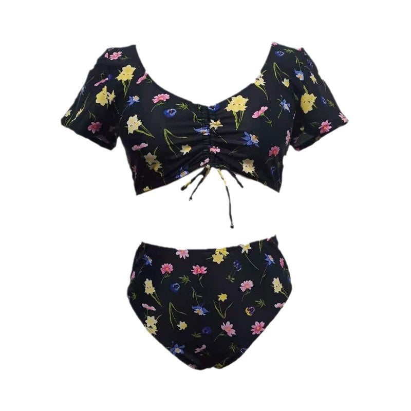 Damen Bikini-Set mit floralen Rüschen und hohem Taillenslip Drune