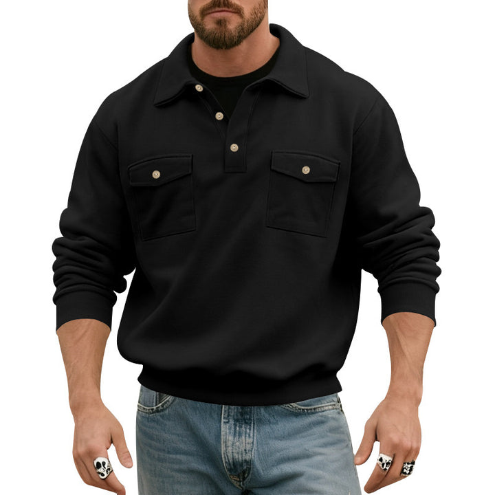 Herren Sweatshirt mit doppelten Brusttaschen und modernem Kragen Drune