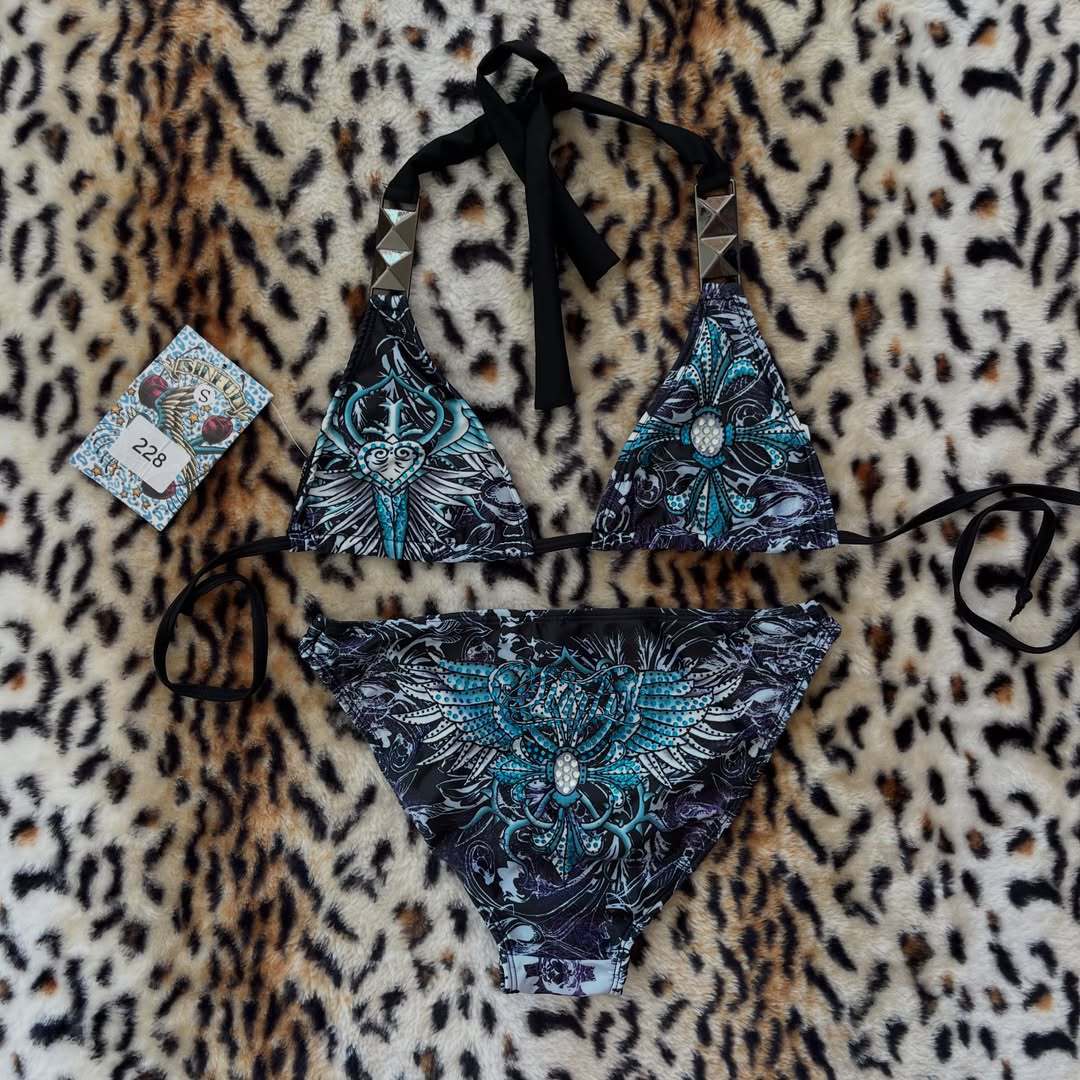 Damen Triangel-Bikini mit floralem Muster und Strass-Applikationen Drune