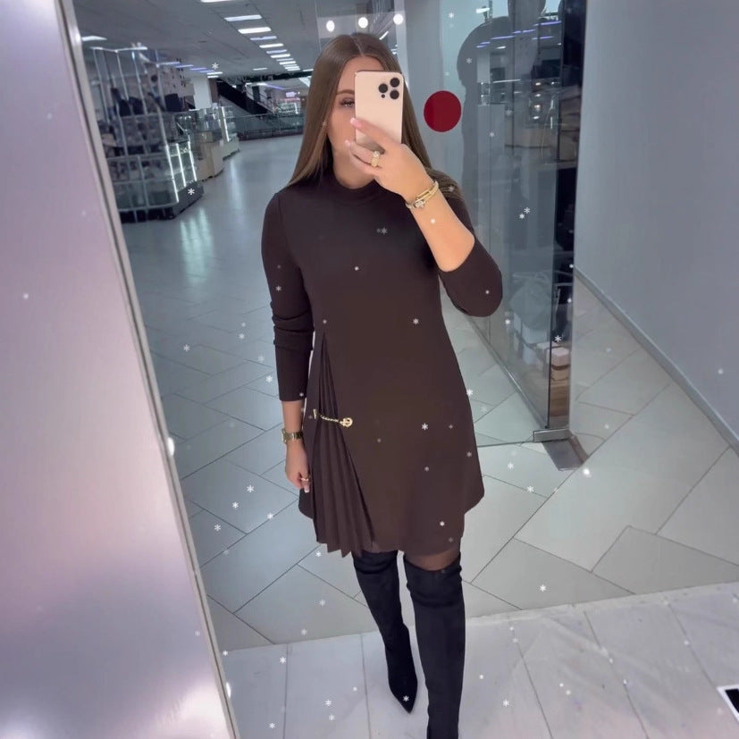 Damen elegantes Kleid mit Drapierung und Taillengürtel Drune