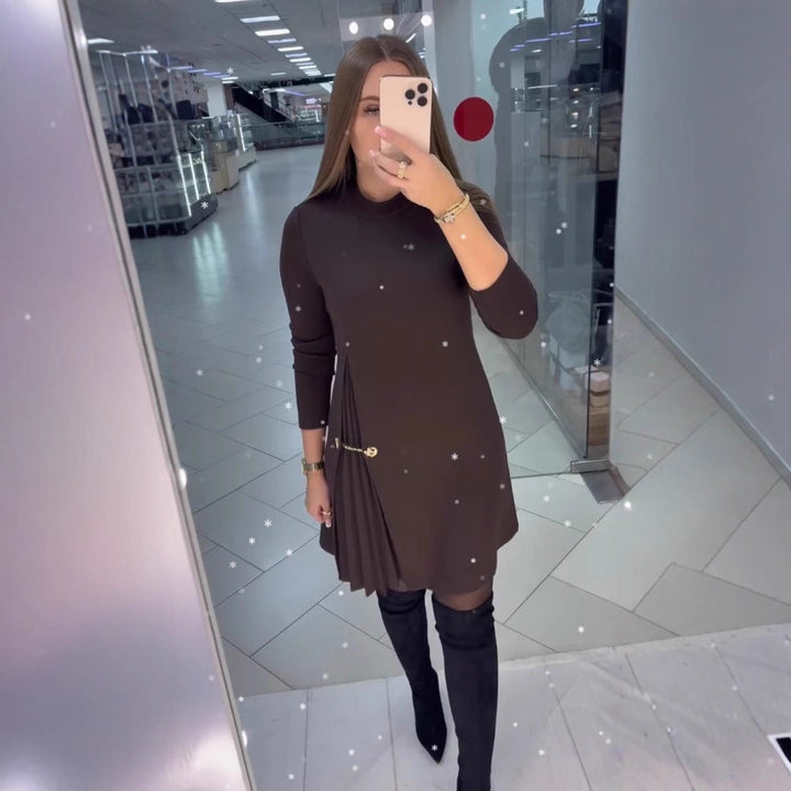 Damen elegantes Kleid mit Drapierung und Taillengürtel Drune