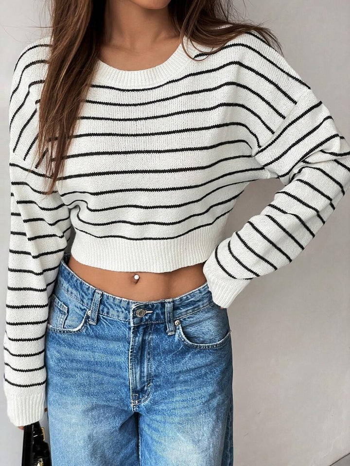 Damen cropped Streifenpullover mit lässigem Schnitt und modernem Rundhalsausschnitt Drune
