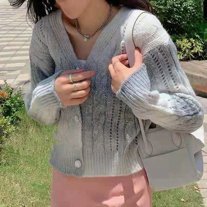 Drune | Strickjacke Gestrickt Bequeme Passform Voluminöse Ärmel Zopfmuster