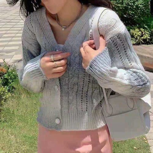 Drune | Strickjacke Gestrickt Bequeme Passform Voluminöse Ärmel Zopfmuster