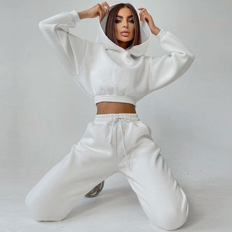 Damen modisches und lässiges cropped Sweatshirt und Jogginghose Set Drune