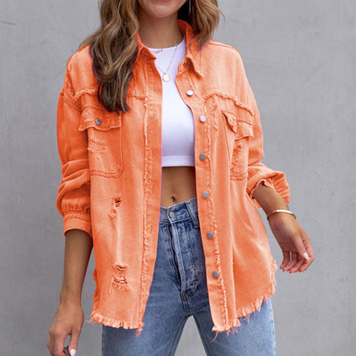 Damen stylische Oversized Jeansjacke mit distressed Effekt Drune