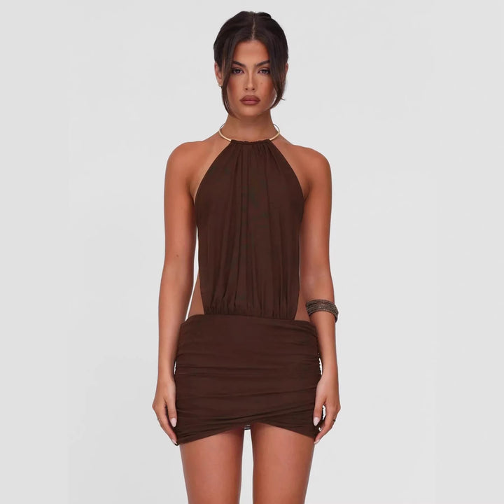 Damen elegantes Minikleid mit schickem Ringverschluss Drune