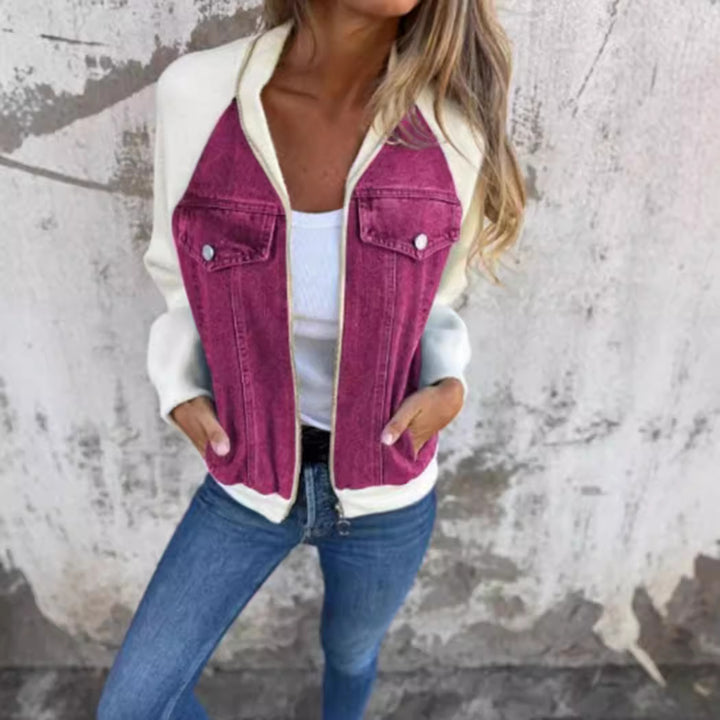 Damen Denim-Jacke mit kontrastfarbenen Ärmeln und praktischen Taschen Drune