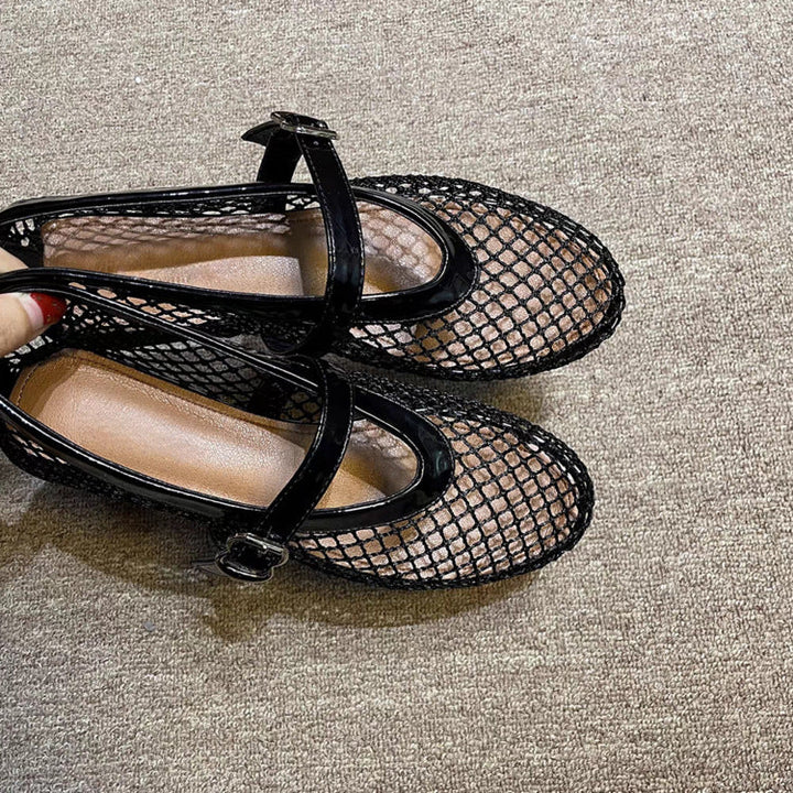 Damen Ballerina-Schuhe mit Netzdesign und verstellbarem Riemen Drune