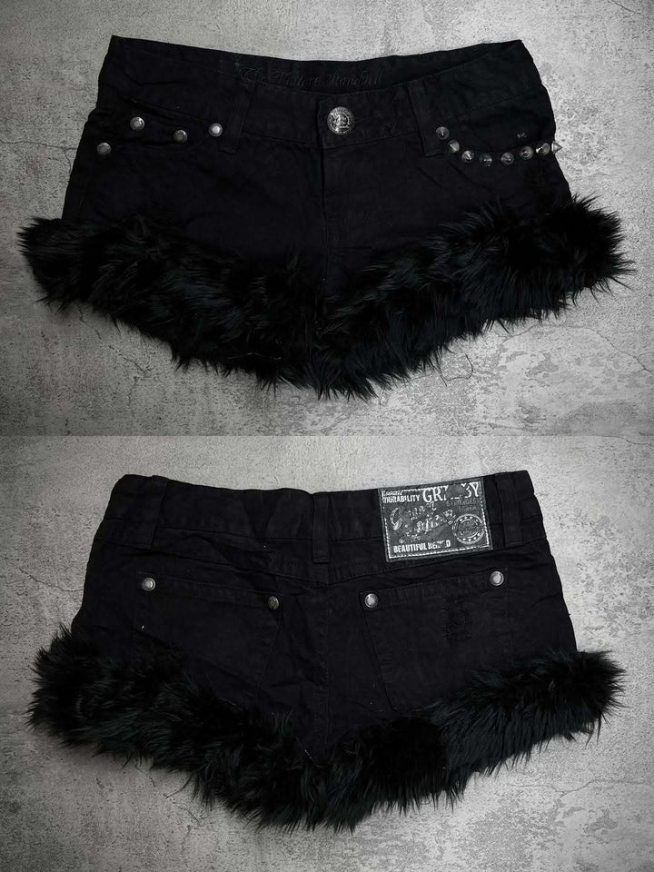Damen Kurze Jeans mit flauschigen Saum Drune
