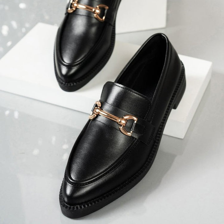 Damen  Lacklederoptik Loafer mit dekorativem Metall-Bit und profilierter Gummisohle Drune