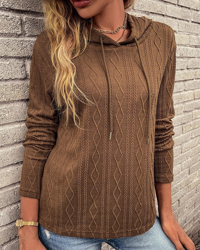Drune Schnürung langärmliger Jacquard Kapuzenpullover