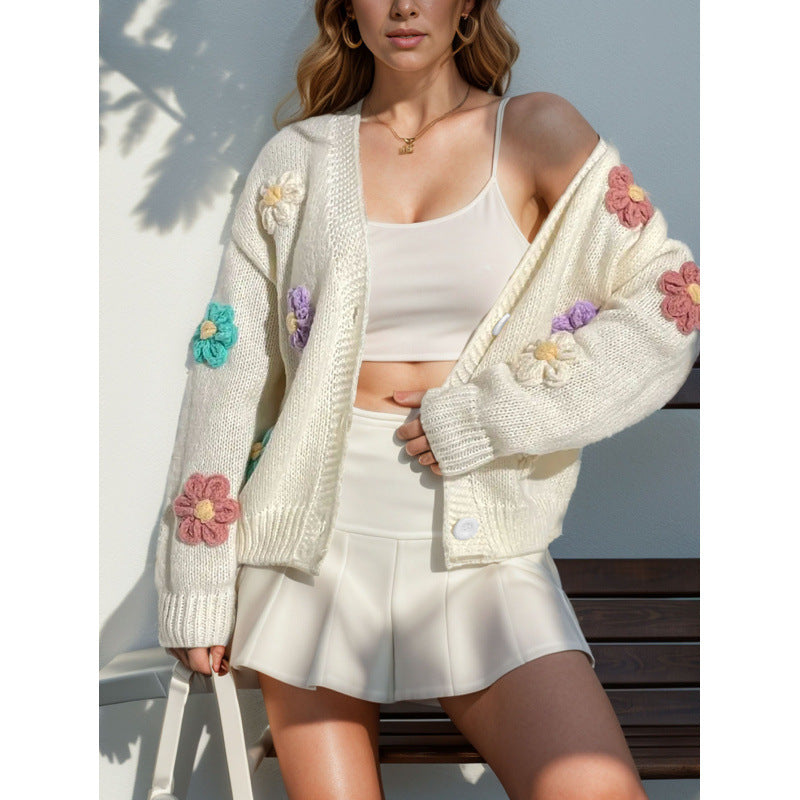 Damen Strickjacke mit floralen Applikationen Drune