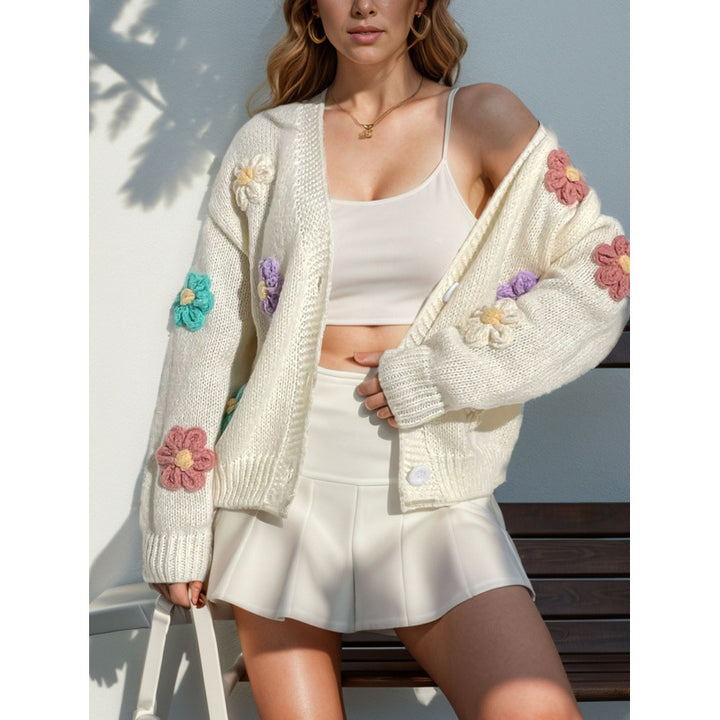 Damen Strickjacke mit floralen Applikationen Drune