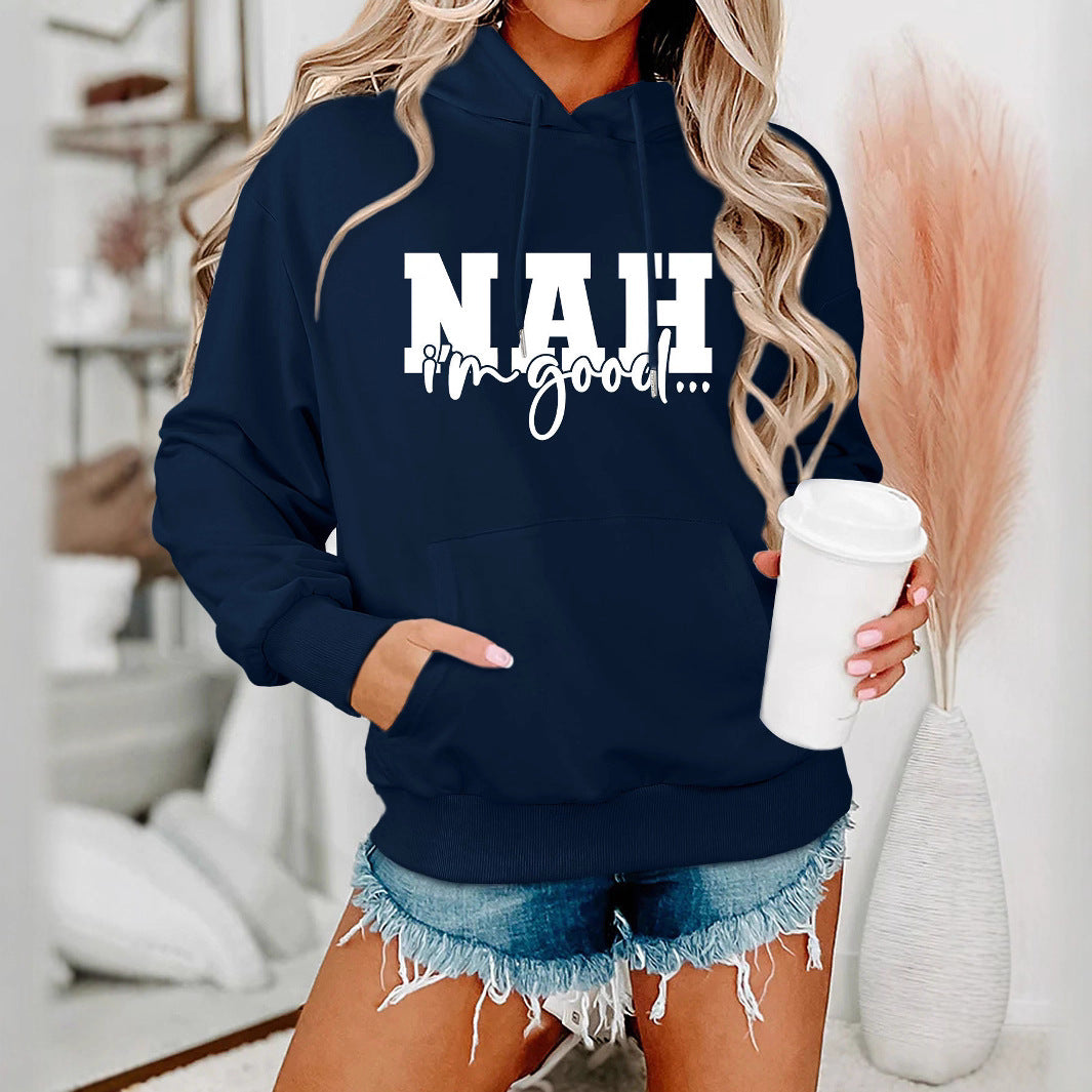 Damen Kapuzenpullover mit motivierendem Schriftzug und bequemer Passform Drune