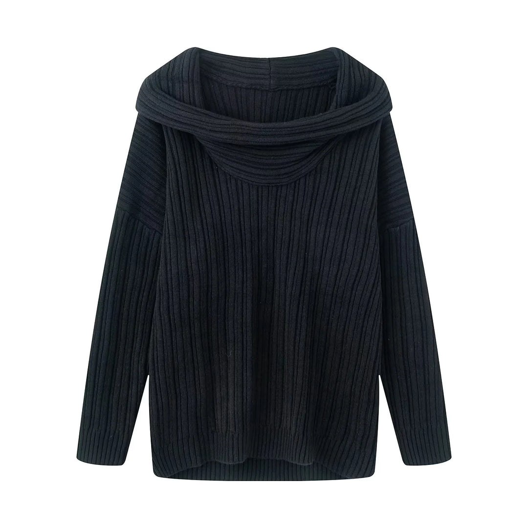 Damen lässiger Strickpullover mit weitem Rollkragen und Rippenstruktur Drune