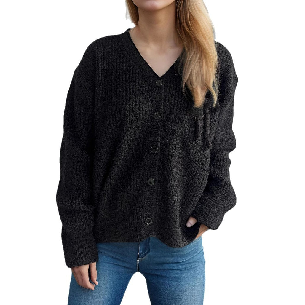 Damen gemütlicher Strickcardigan mit feiner Struktur und dekorativen Knopfdetails Drune