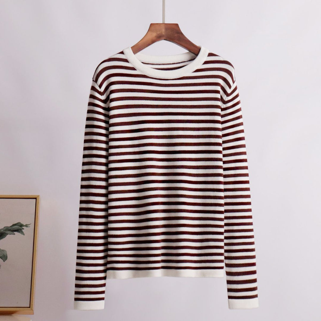 Damen Tragbarer Langarmpullover aus weichem Baumwollmix mit Streifenmuster Drune