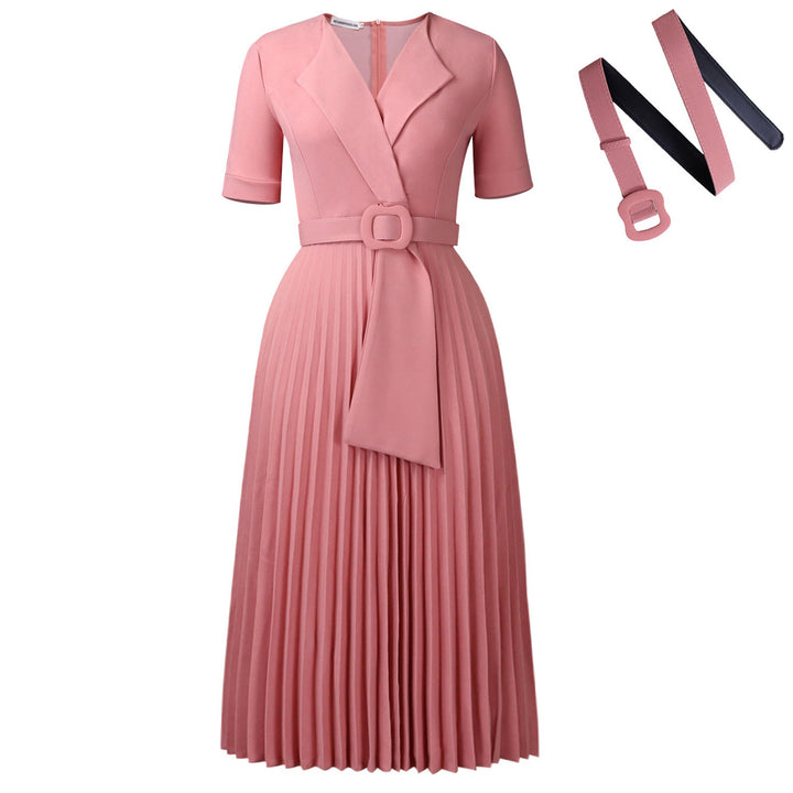 Damen Plissee Kleid mit tailliertem Blazer-Oberteil und abnehmbarem Gürtel Drune