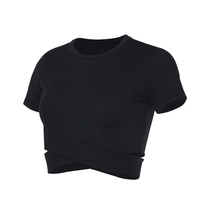 Damen kurzärmliges Trainings-Crop-Top mit innovativer Wickeloptik Drune