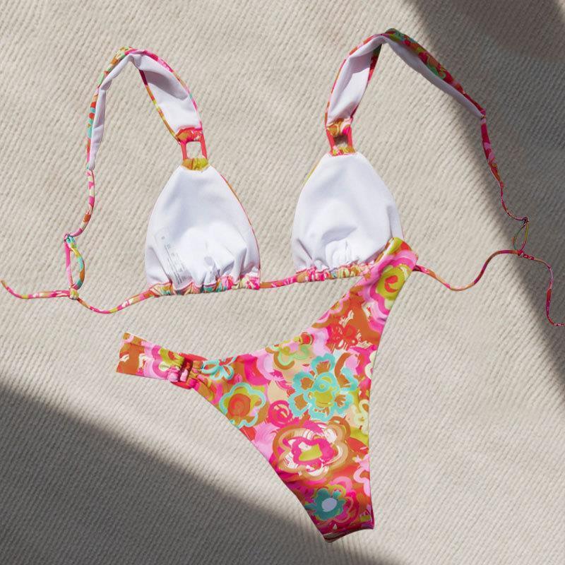 Damen Triangel-Bikini mit verspieltem Floral-Design und verstellbaren Trägern Drune