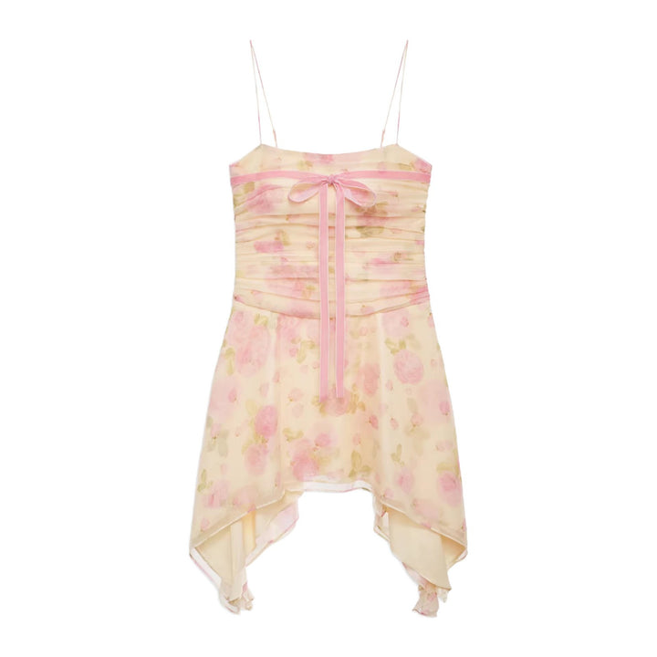 Damen Flower-Print Mini-Kleid mit asymmetrischem Saum und eleganter Raffung Drune