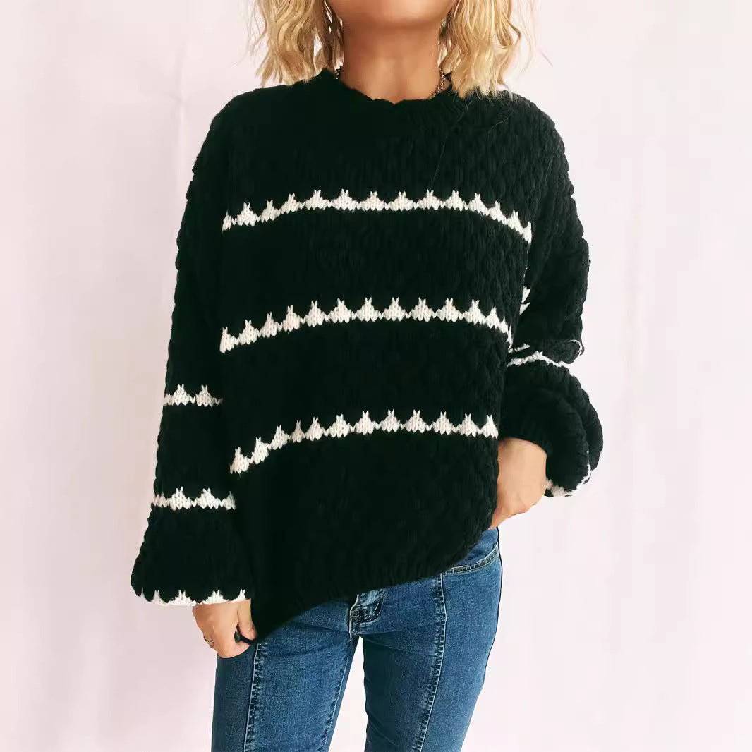 Damen Grob gestrickter Pullover mit modernem Muster und lässigem Schnitt Drune