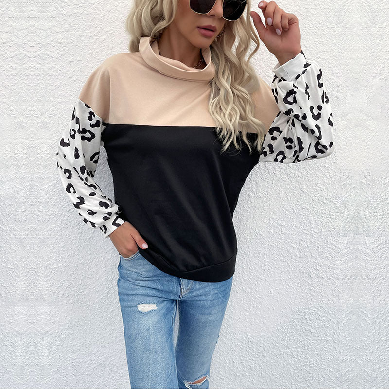 Damen modischer Sweatpullover mit animalischem Print und hohem Kragen Drune