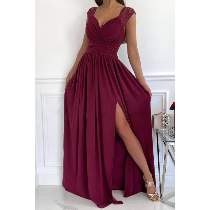 Damen Maxikleid mit raffiniertem V-Ausschnitt und hohem Schlitz Drune