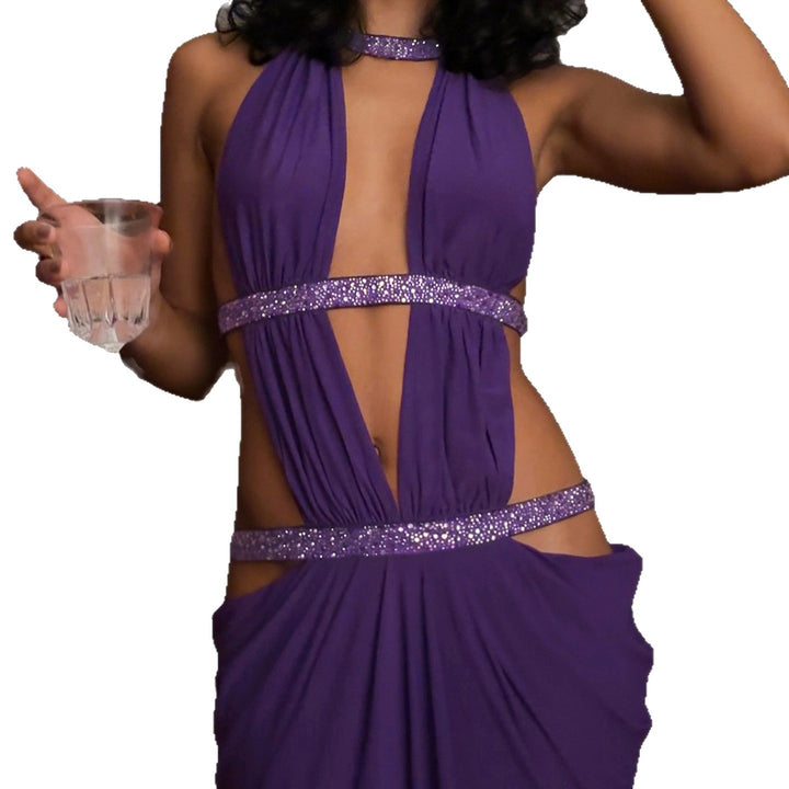 Damen Maxikleid mit tiefem V-Ausschnitt und elegantem Rückendetail Drune