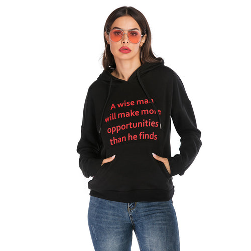 Damen lässiger Kapuzenpullover mit Statement-Print und seitlichen Taschen Drune