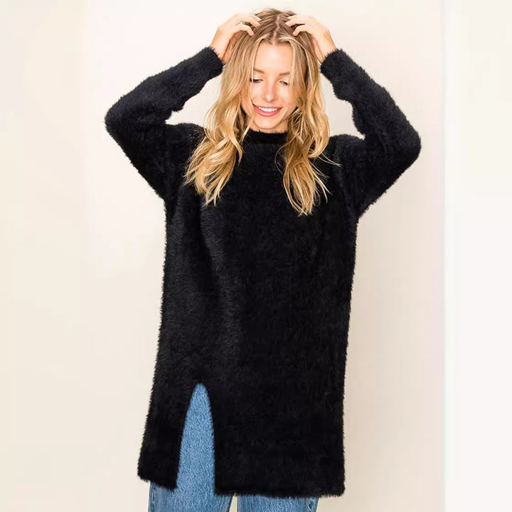 Damen Kuscheliger Longpullover mit seitlichen Schlitzen und weichem Material Drune