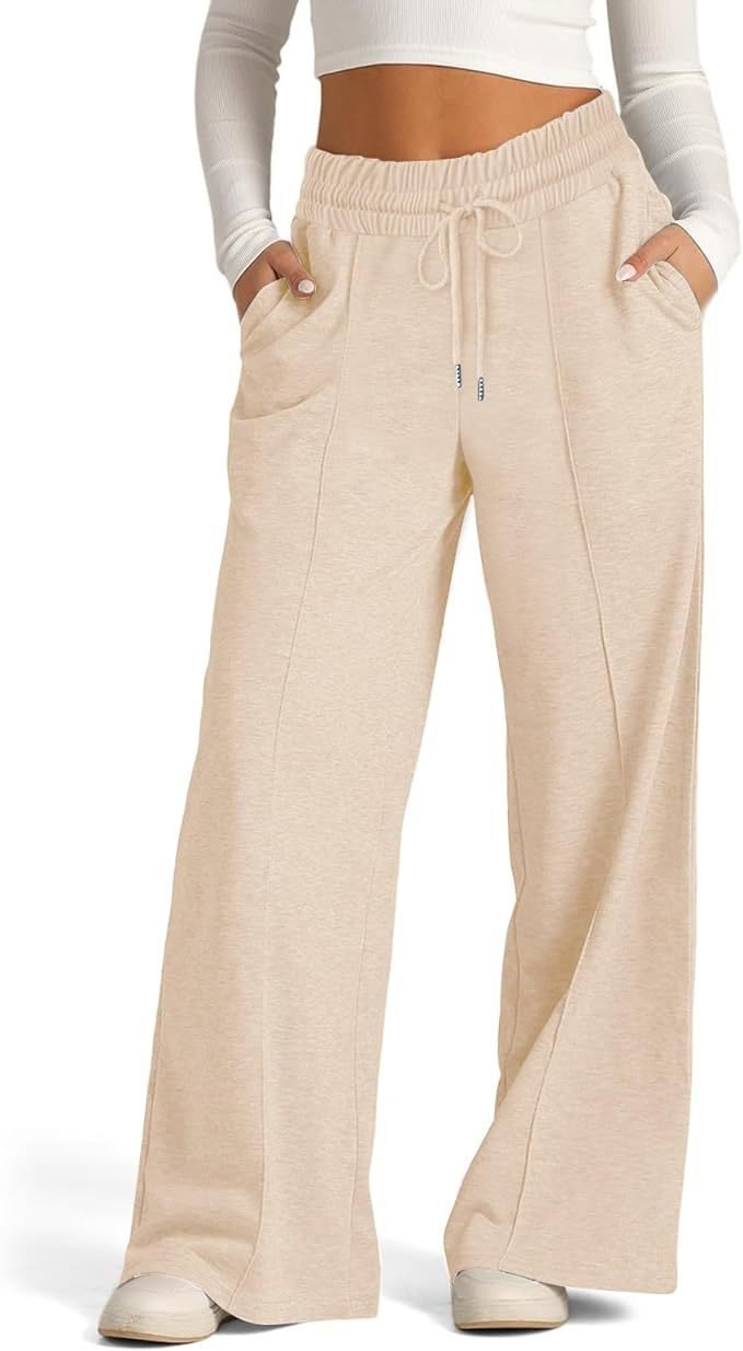 Damen lässige Palazzo-Hose mit elastischem Bund und Taschen Drune