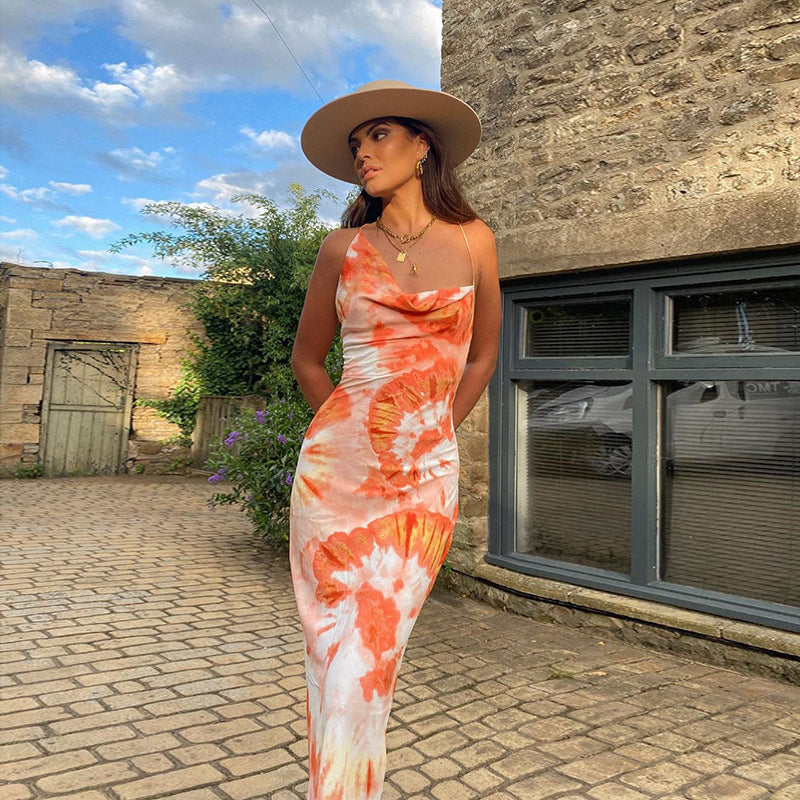 Damen langes Sommerkleid mit floralem Druck und verstellbaren Spaghettiträgern Drune