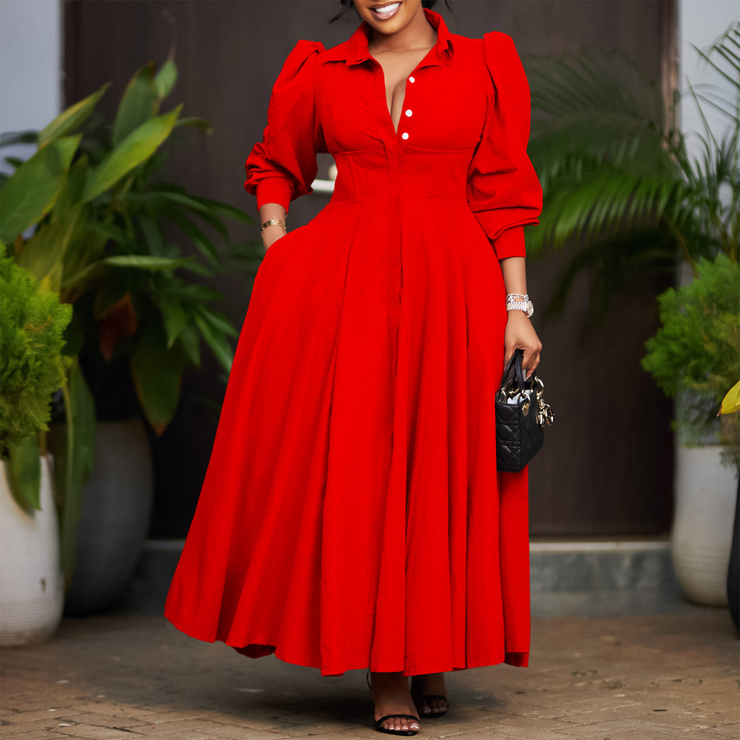 Damen Hemdkleid im eleganten Maxi-Format mit betontem Taillenbund Drune