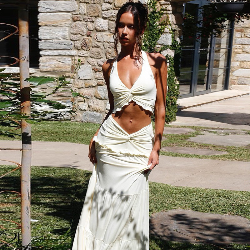 Damen Maxikleid mit verspieltem Cut-Out und Rüschendetails Drune