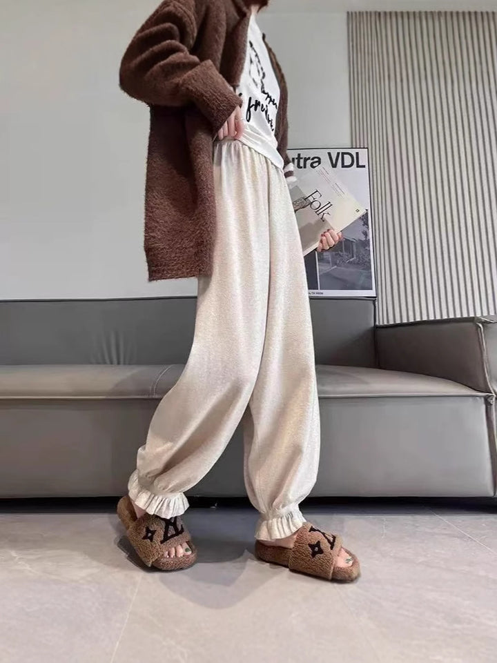Damen bequeme Palazzohose aus glänzendem Material Drune