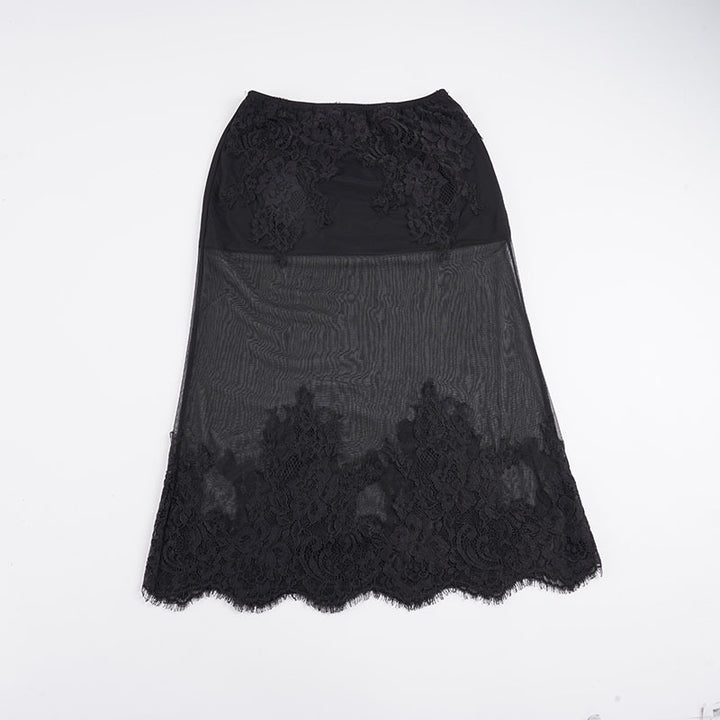 Damen Spitzenrock mit transparentem Unterkleid und verzierten Rüschen Drune