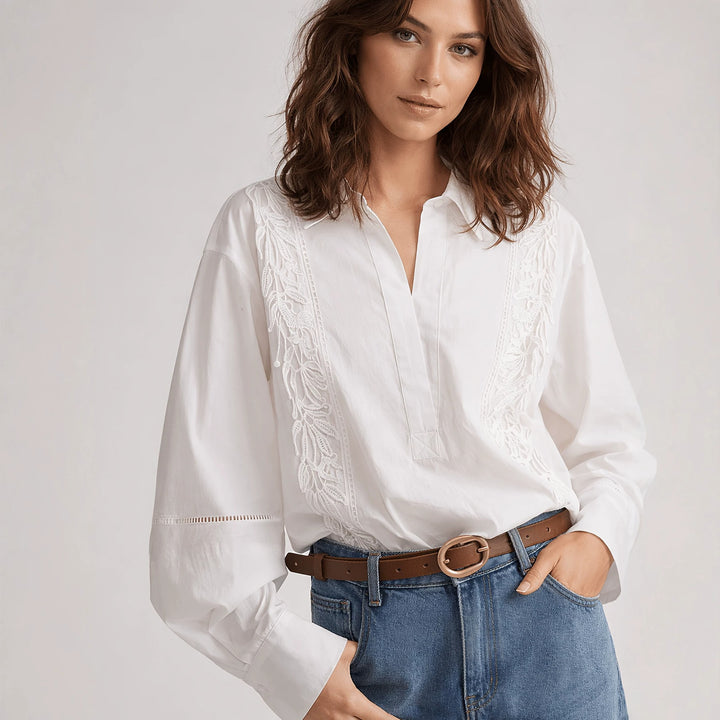 Damen Elegante Bluse mit feinen Stickdetails Drune