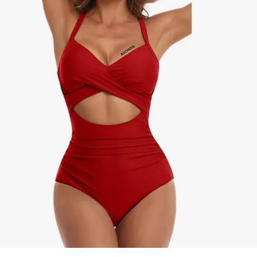 Damen Einteiliger Bikini mit modischem Cut-Out und Animal-Print Drune
