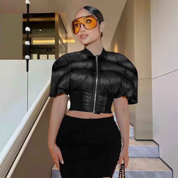 Damen modische cropped Jacke mit voluminösen Puffärmeln Drune