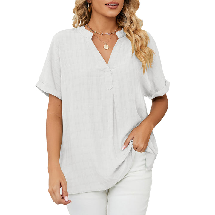 Damen V-Ausschnitt Bluse mit lässigem Schnitt und dekorativer Struktur Drune