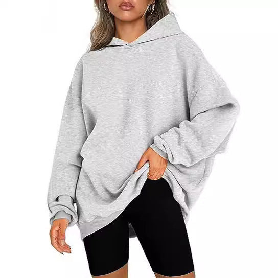 Damen nan oversized Kapuzenpullover im Boxy-Cut mit innen angerautem Fleece, überschnittener Schulter und verlängertem Rückenteil Drune