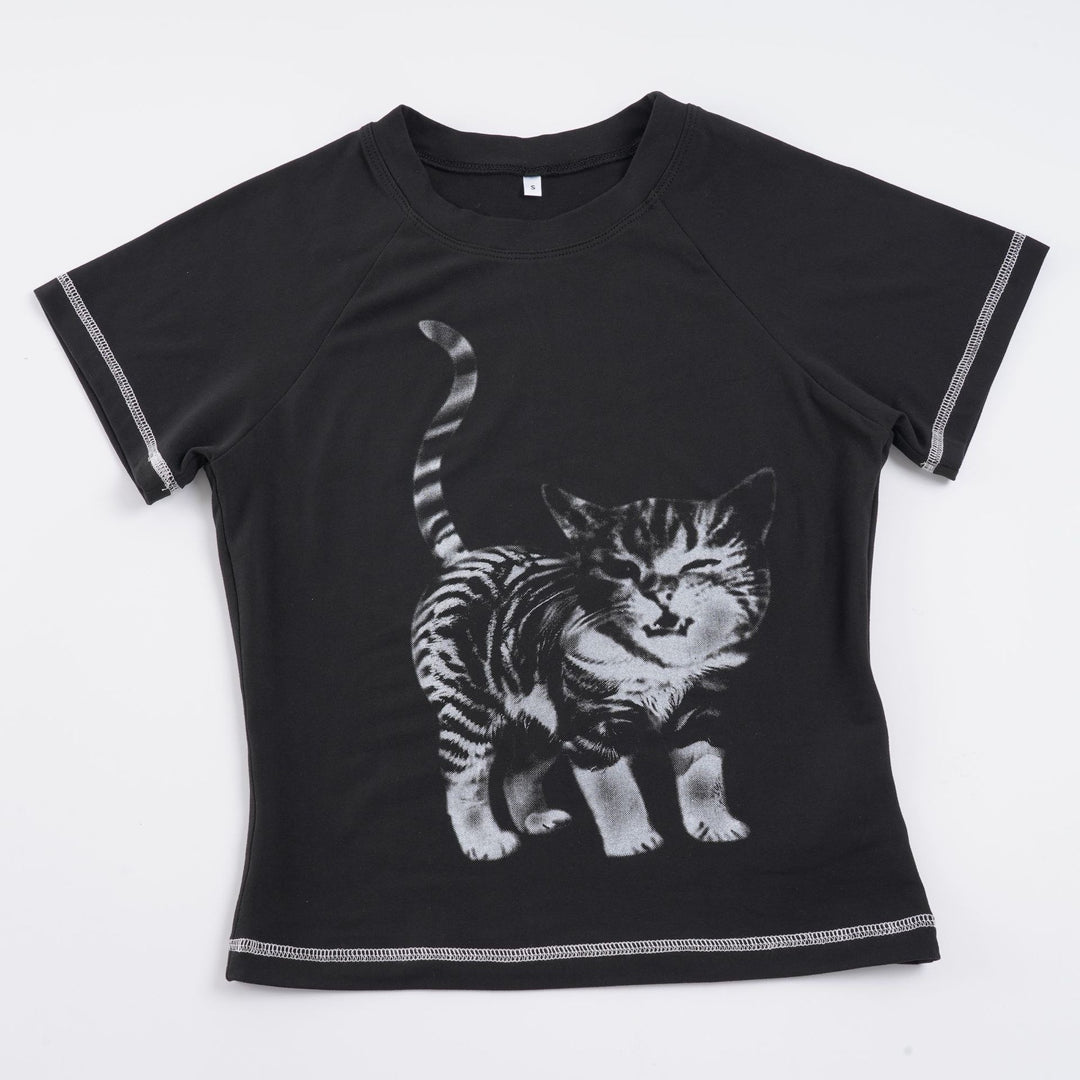 Damen T-Shirt mit kreativem Katzenmotiv Drune