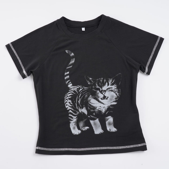 Damen T-Shirt mit kreativem Katzenmotiv Drune