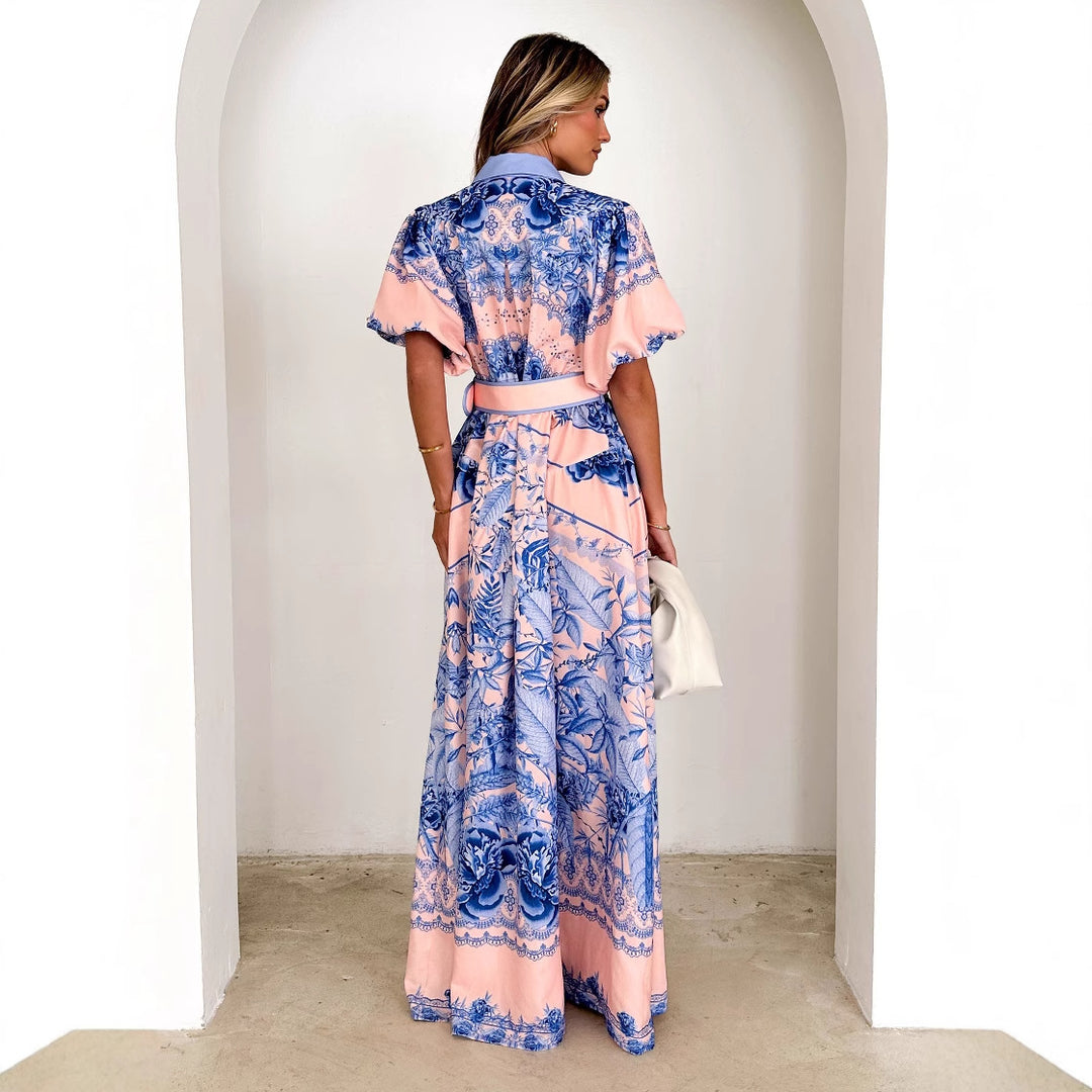 Damen Maxi-Kleid mit floralem Muster und eleganten Rüschen Drune