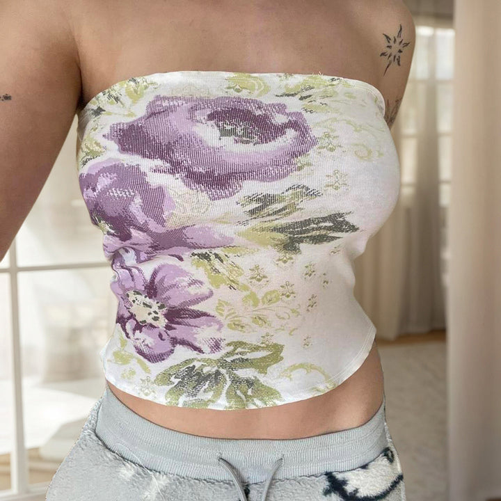 Damen Bandeau-Top mit floraler Stickerei und elastischer Passform Drune