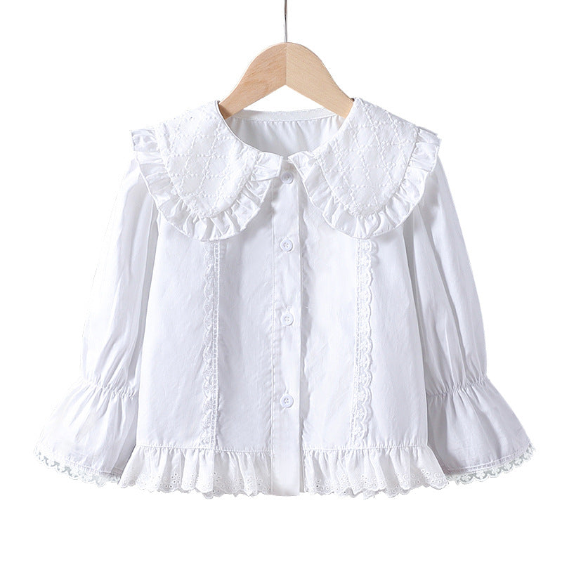 Damen Bluse mit nostalgischem Kragen und Rüschendetails Drune