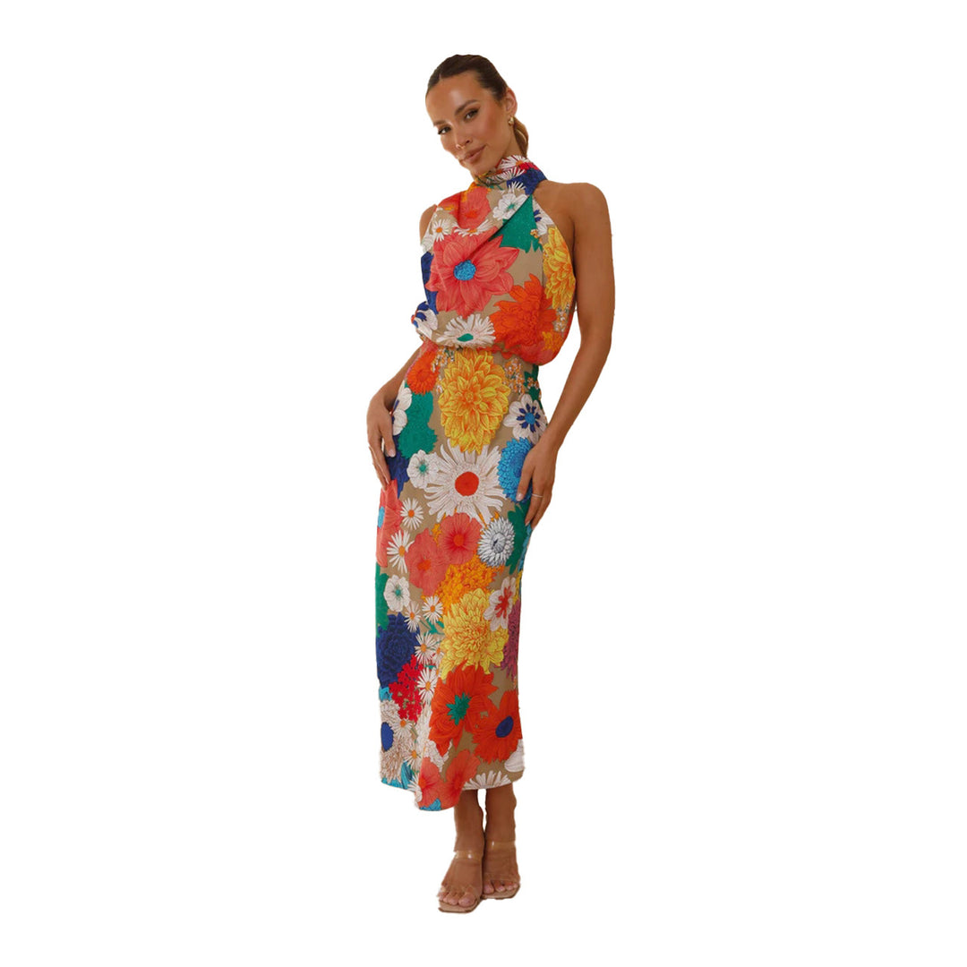 Damen Maxikleid mit kreativem Blumendesign und verspieltem Neckholder Drune